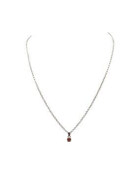 Silver Tone Necklace with Red Crystal Solitaire Pendant Chain Link Design Lobste